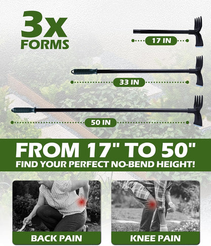 5-in-1 Garden Hoe with Adjustable Handle, Heavy-Duty Interchangeable Weeding Tool Set – 37" to 50" Extension for Gardening, Camping, and Outdoor Digging