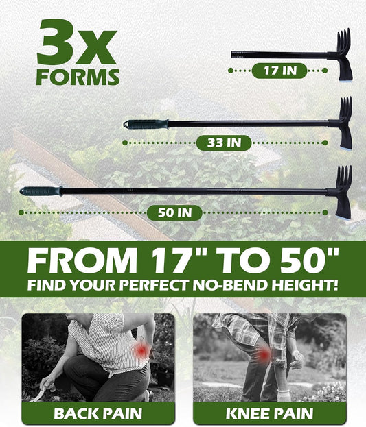 5-in-1 Garden Hoe with Adjustable Handle, Heavy-Duty Interchangeable Weeding Tool Set – 37" to 50" Extension for Gardening, Camping, and Outdoor Digging