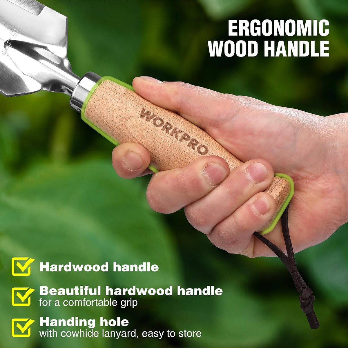 WORKPRO Garden Trowel with Wood Handle, Stainless Steel Narrow Hand Shovel