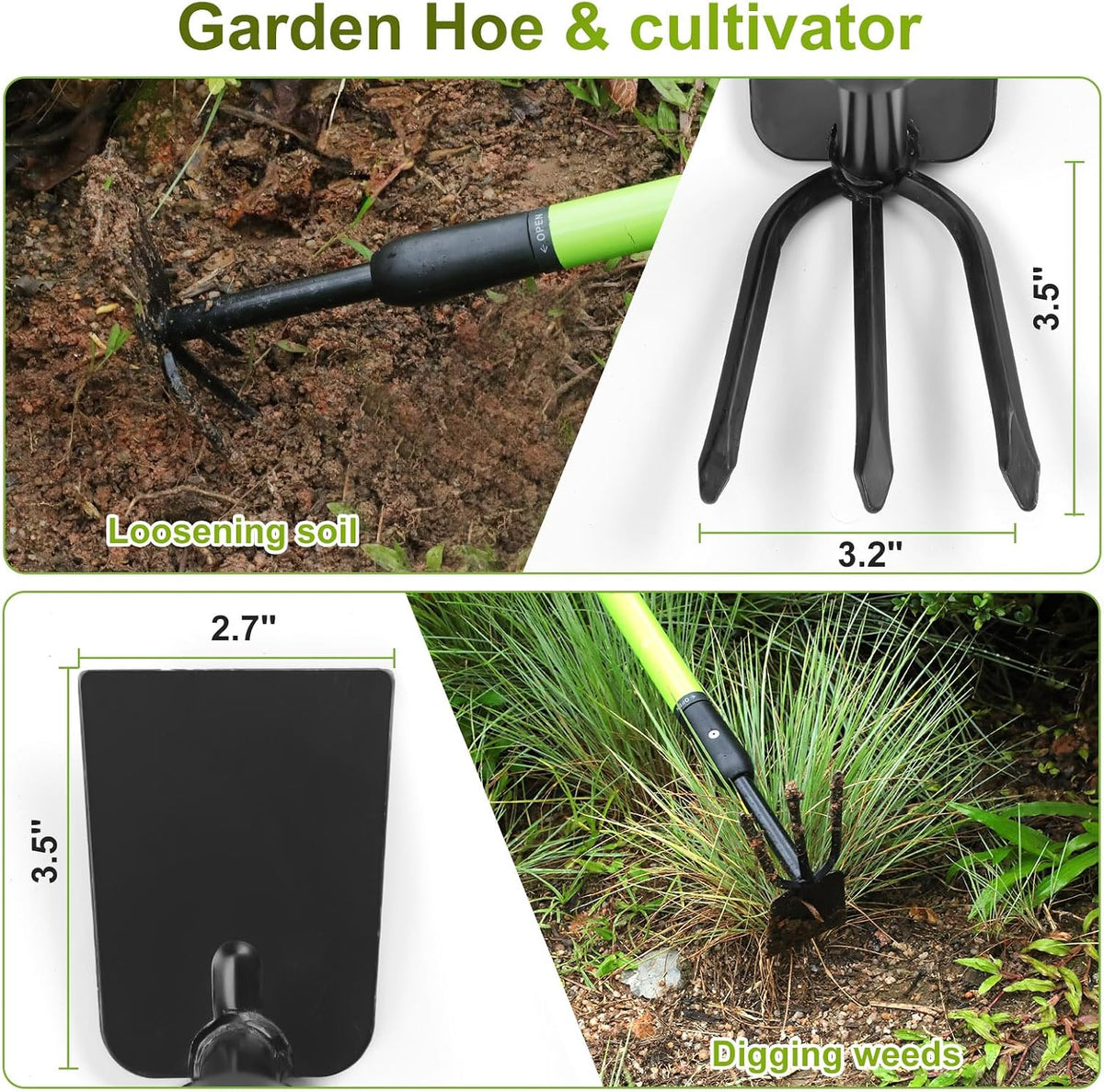 YIAD 2-in-1 Garden Hoe, 27"-39" Telescoping Steel Weeding Tool