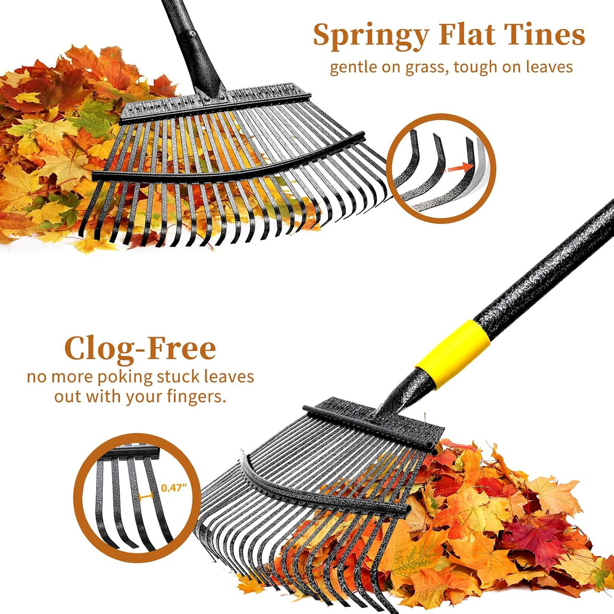 Rake for Leaves Heavy Duty, Large Garden Leaf Rakes for Lawns, 65 Inch Gardening Rake with Back-Saving Long Handle, 18.5” Wide 25 Tines Head for Quick Cleanup Yard Grass Clippings, Anti-Rust