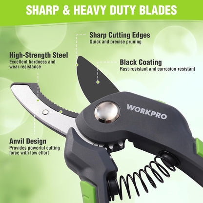 WORKPRO 8.5" Anvil Pruning Shear, Heavy Duty Garden Scissors & Clippers