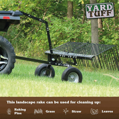 Yard Tuff Steel Pine Straw Rake and Lawn Sweeper, 24 Spring Tines, 60-Inch
