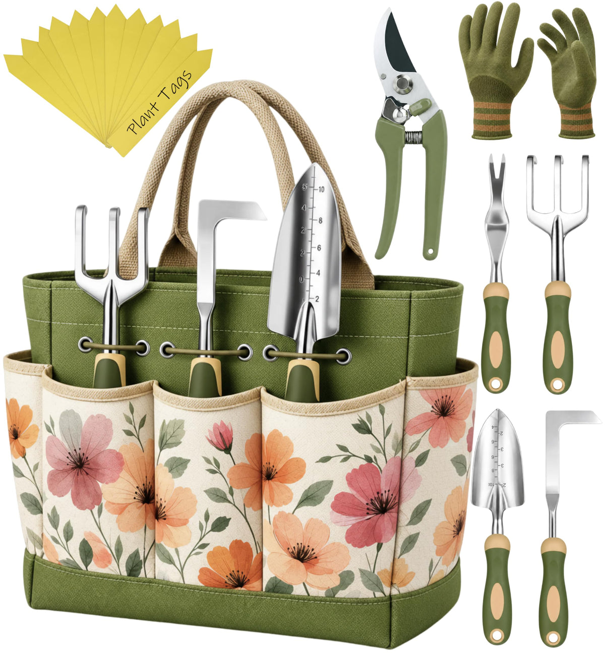 Heavy Duty Gardening Tools - Gardening Gifts for Women, Men, Mom, Dad - Durable, Ergonomic Garden Tools Set (Green)
