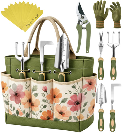 Heavy Duty Gardening Tools - Gardening Gifts for Women, Men, Mom, Dad - Durable, Ergonomic Garden Tools Set (Green)
