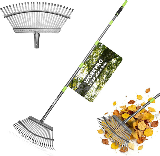WORKPRO Rakes, Small Leaf Rake with 73” Adjustable Long Handle