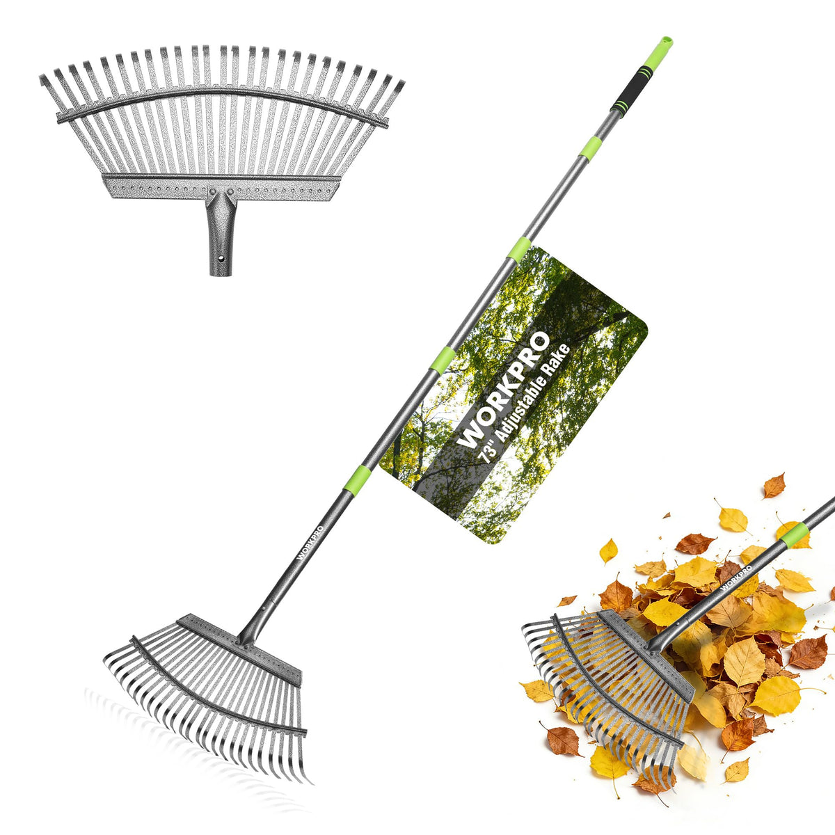 WORKPRO Rakes, Small Leaf Rake with 73” Adjustable Long Handle