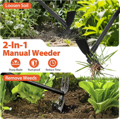 Pragmatist Weed Puller Tool with Long Handle, 2-in-1 Hand Weed Rake and Garden Hoe, 45.5" Manual Weeder Weeding Pull Tool for Lawn, Yard, Patio and Garden