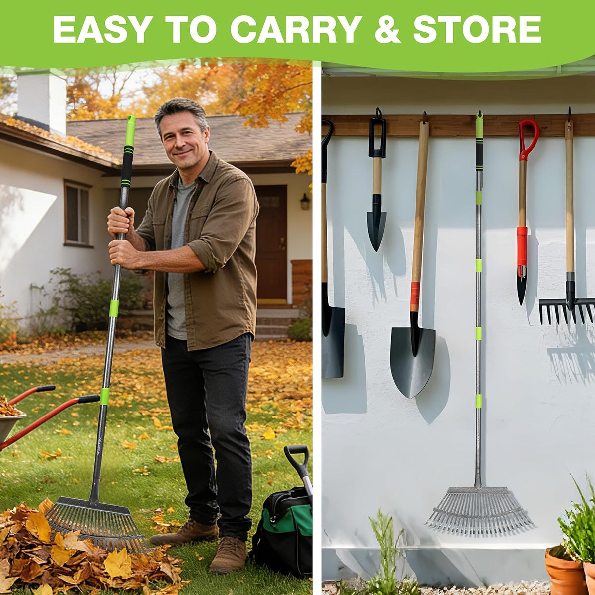 WORKPRO Rakes, Small Leaf Rake with 73” Adjustable Long Handle