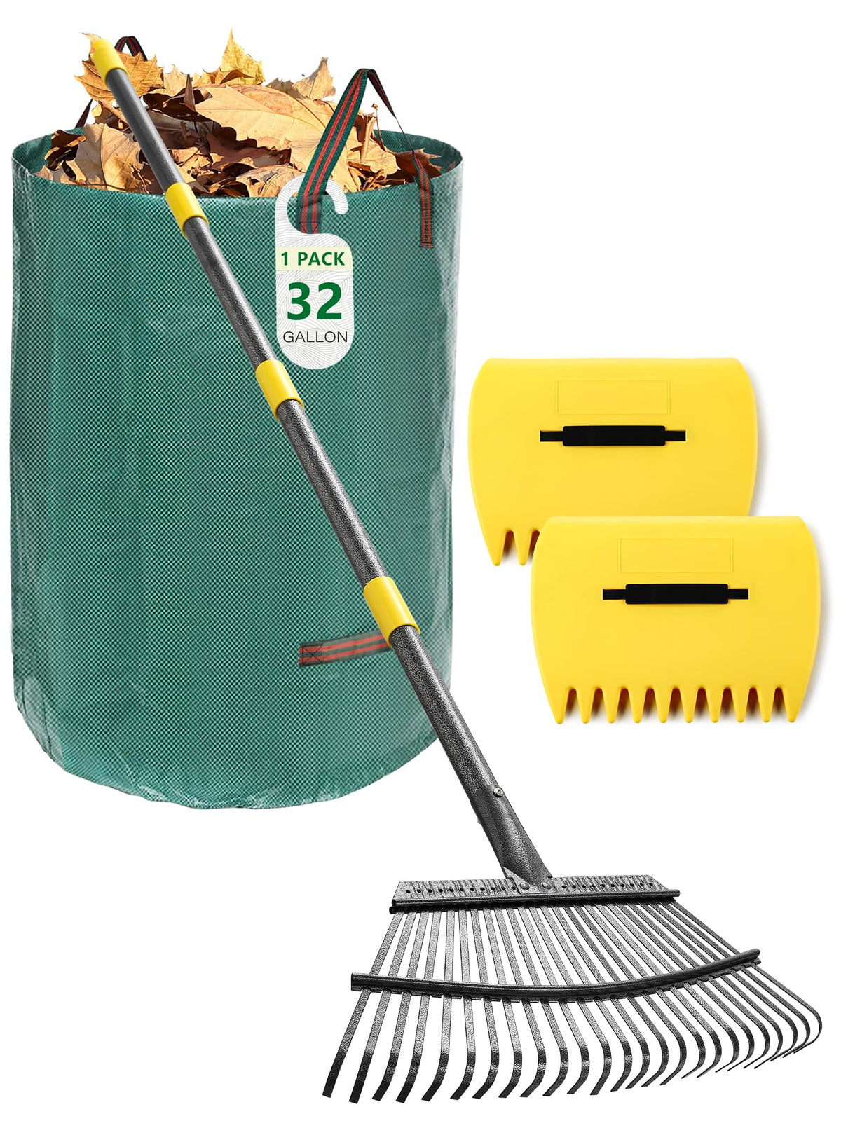 Rake for Leaves Heavy Duty, Large Garden Leaf Rakes for Lawns, 65 Inch Gardening Rake with Back-Saving Long Handle, 18.5” Wide 25 Tines Head for Quick Cleanup Yard Grass Clippings, Anti-Rust
