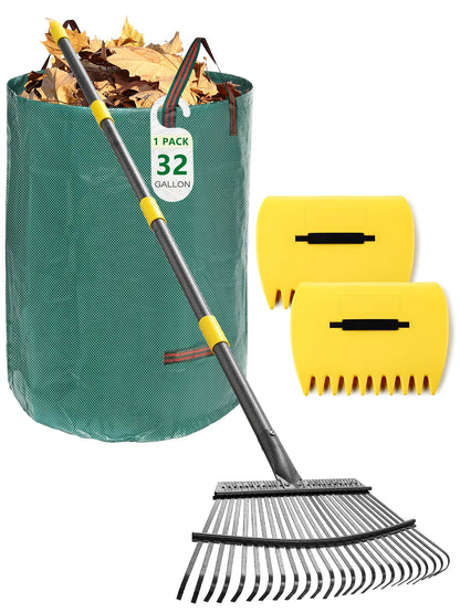 Rake for Leaves Heavy Duty, Large Garden Leaf Rakes for Lawns, 65 Inch Gardening Rake with Back-Saving Long Handle, 18.5” Wide 25 Tines Head for Quick Cleanup Yard Grass Clippings, Anti-Rust