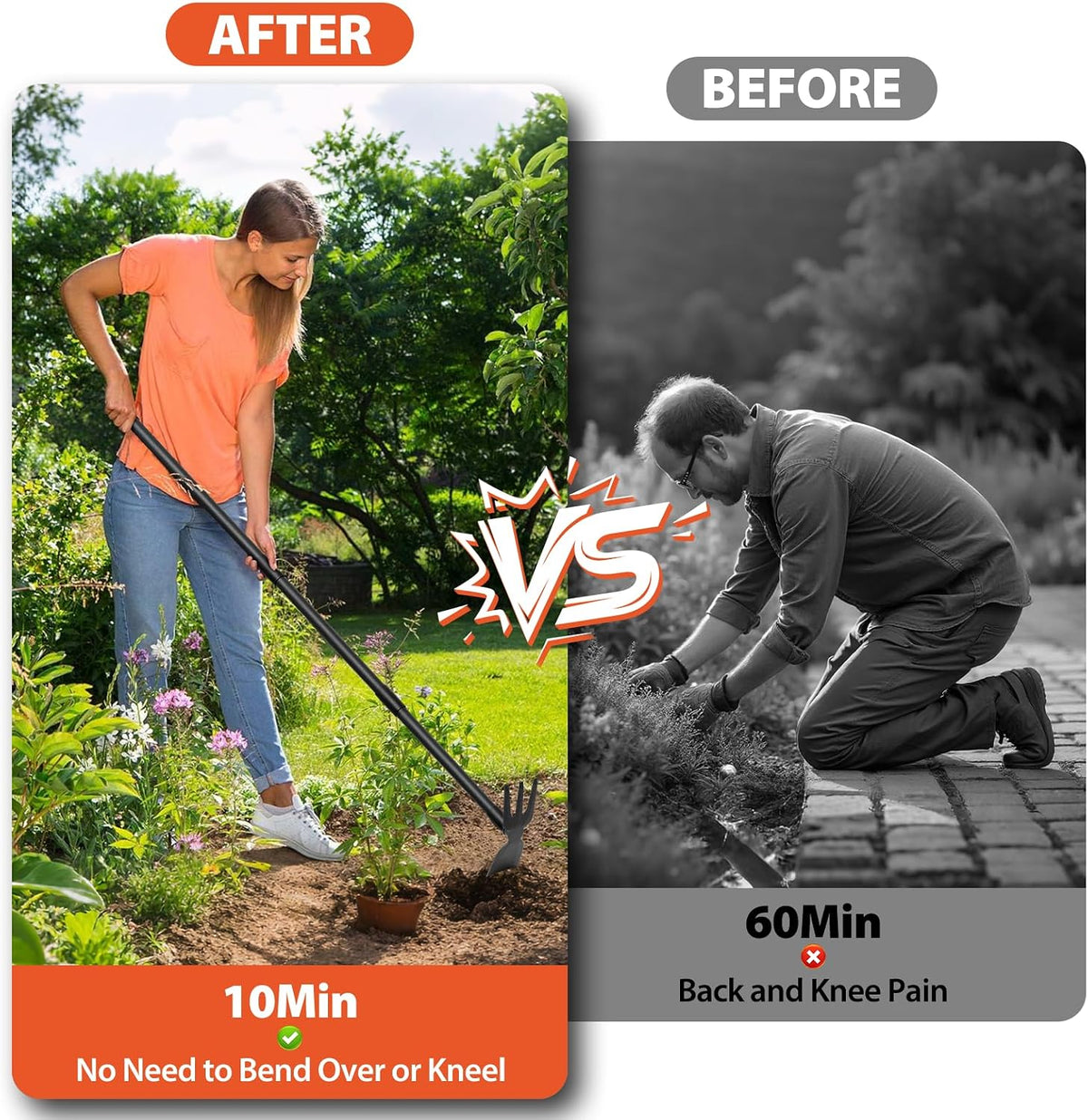 Pragmatist Weed Puller Tool with Long Handle, 2-in-1 Hand Weed Rake and Garden Hoe, 45.5" Manual Weeder Weeding Pull Tool for Lawn, Yard, Patio and Garden