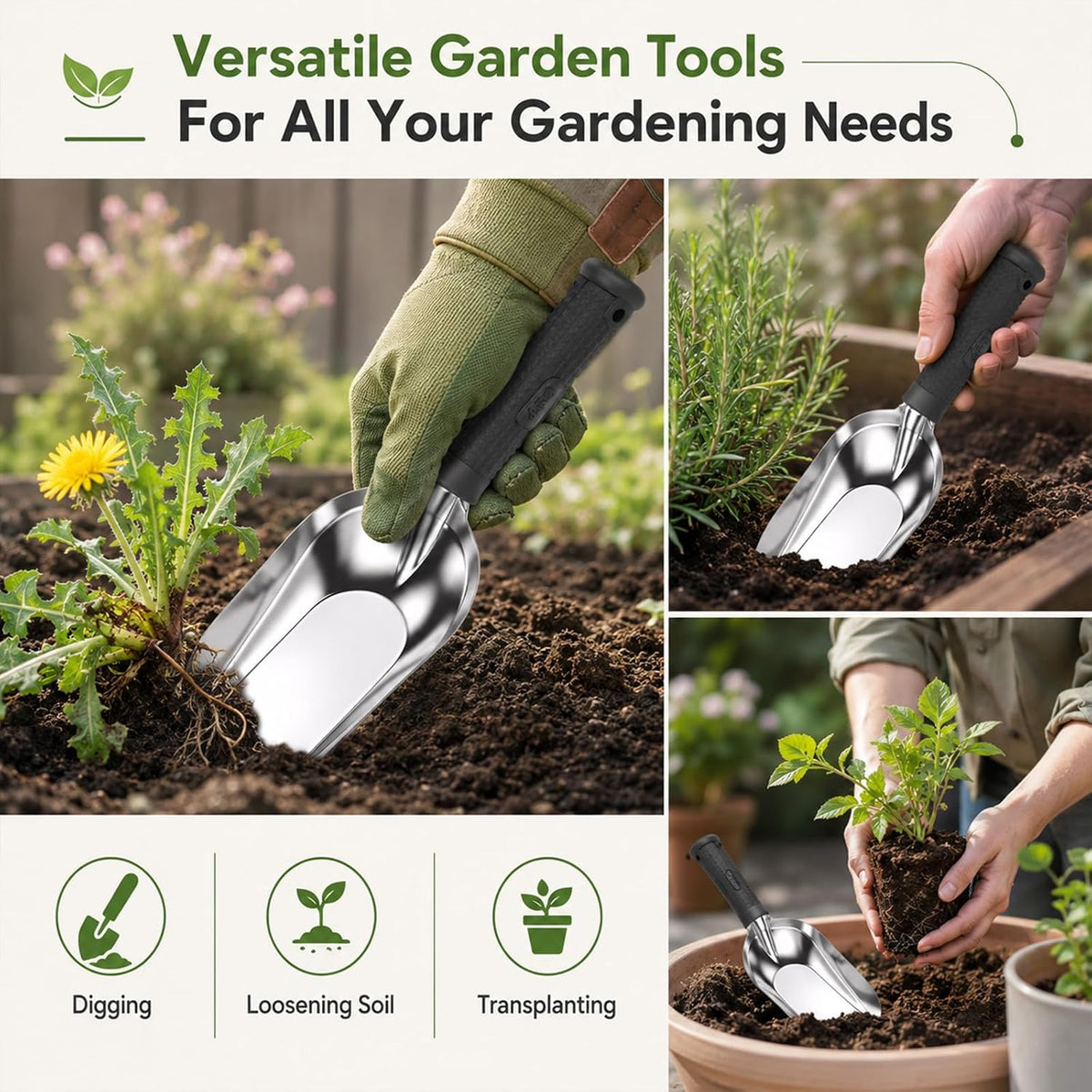 Fibrace Small Shovels for Gardening Transplanter Trowel Soil Scoop