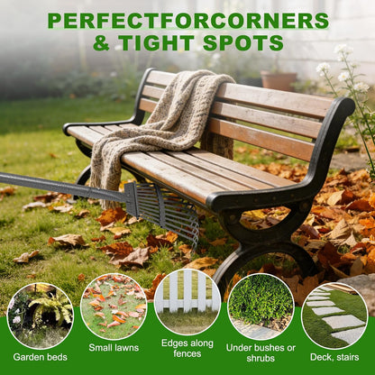 Small Garden Rake for Leaves, 6 Ft Adjustable Metal Lawn Rake