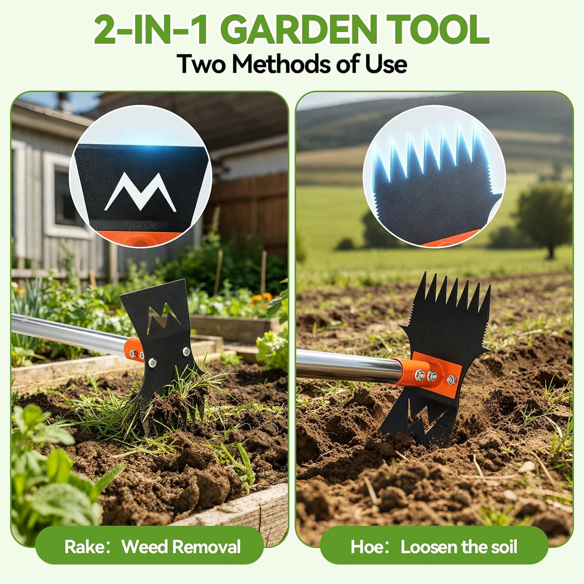 Weed Puller Tool, 60" Stand Up 2-in-1 Weed Rake & Garden Hoe