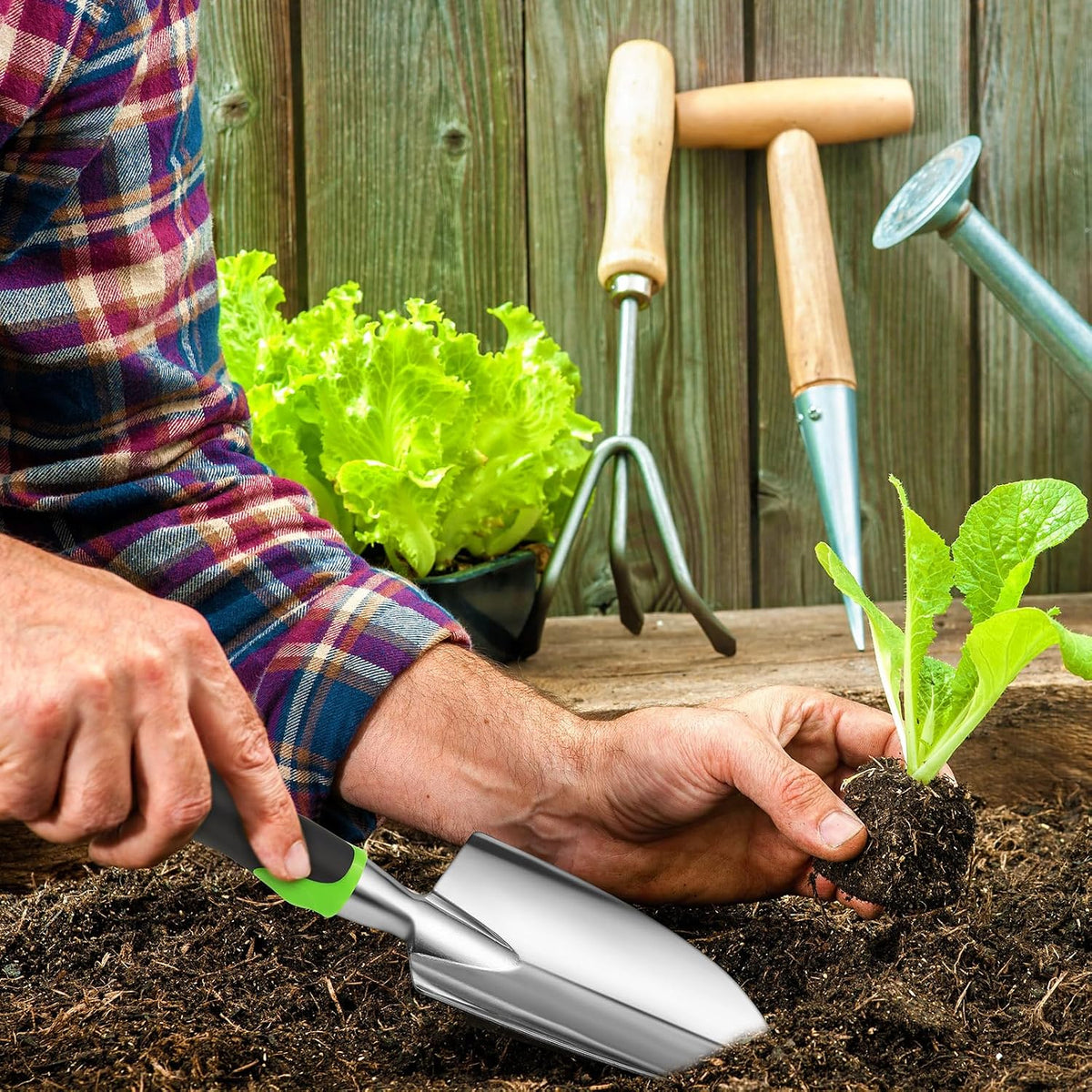 Product Image Yaocom Garden Shovel Aluminum Alloy Heavy Duty Trowel Garden Tool Small Shovels for Digging Metal Hand Trowel Spade with Soft TPR Handle for Lawn Yard Farm Home Shop Planting(12 Pcs)