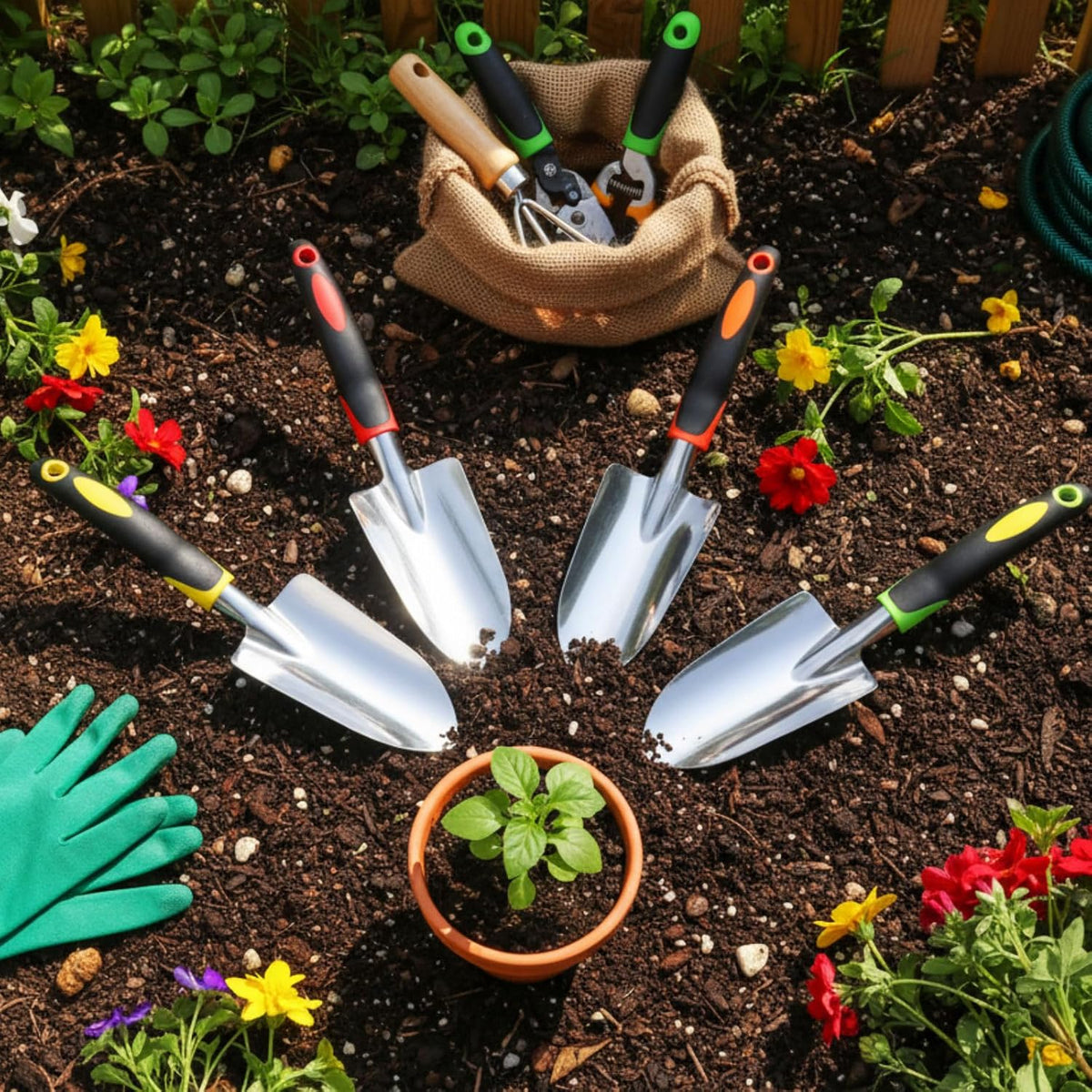 Yaocom 12 Pcs Garden Shovel Aluminum Alloy Heavy Duty Trowel Small Digging Shovels Metal Hand Trowel Spade with Soft Handle for Garden Lawn Yard Planting Tool (Wide Shovel,Yellow,Green,Orange,Red)