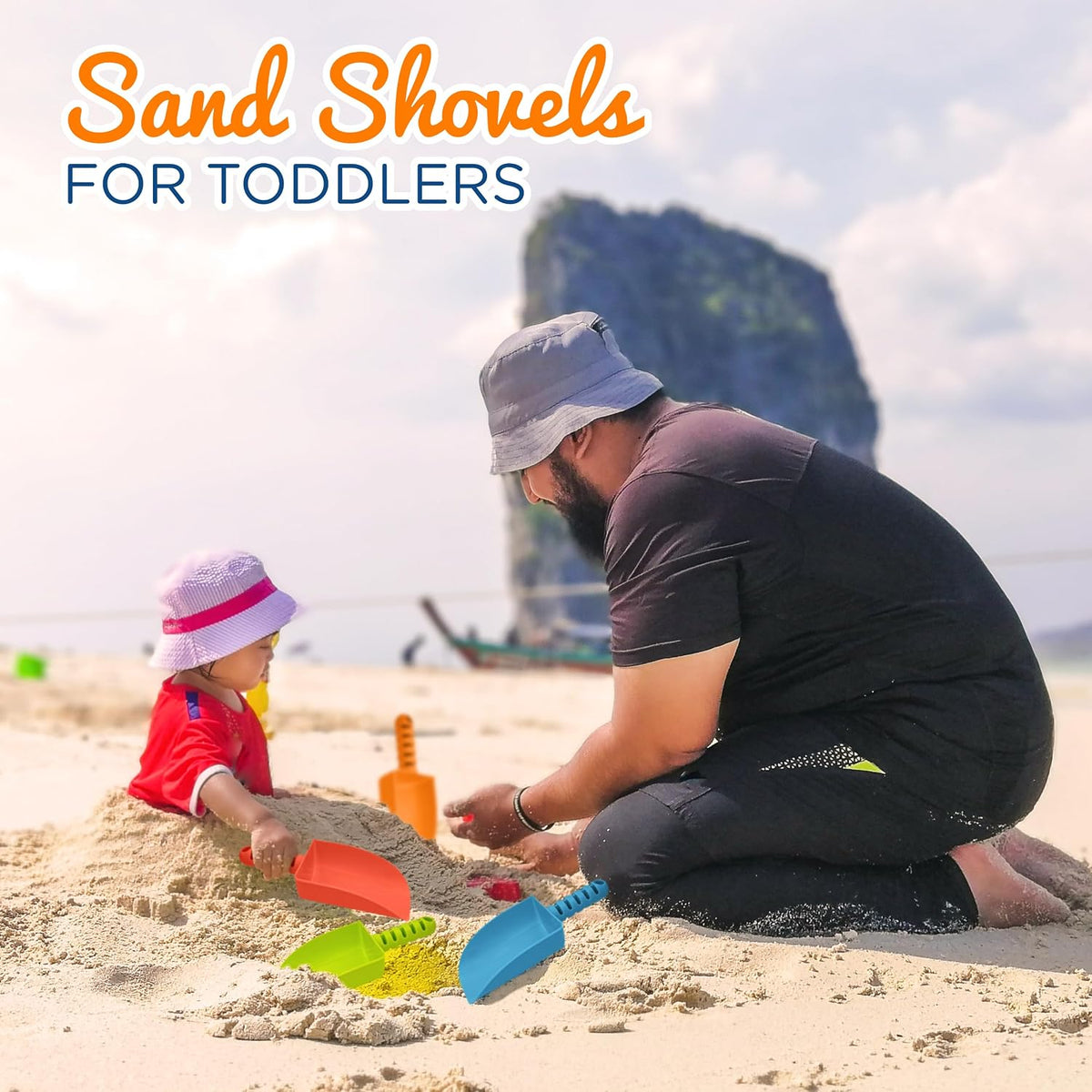 4E's Novelty 4 Pack Beach Shovels 8 Inch, Heavy Duty Plastic Sand Shovel for Kids, - Great for Planting Gardening Shovels for Toddlers, Outdoor Digging Sandbox Toys, Easter Basket Stuffers