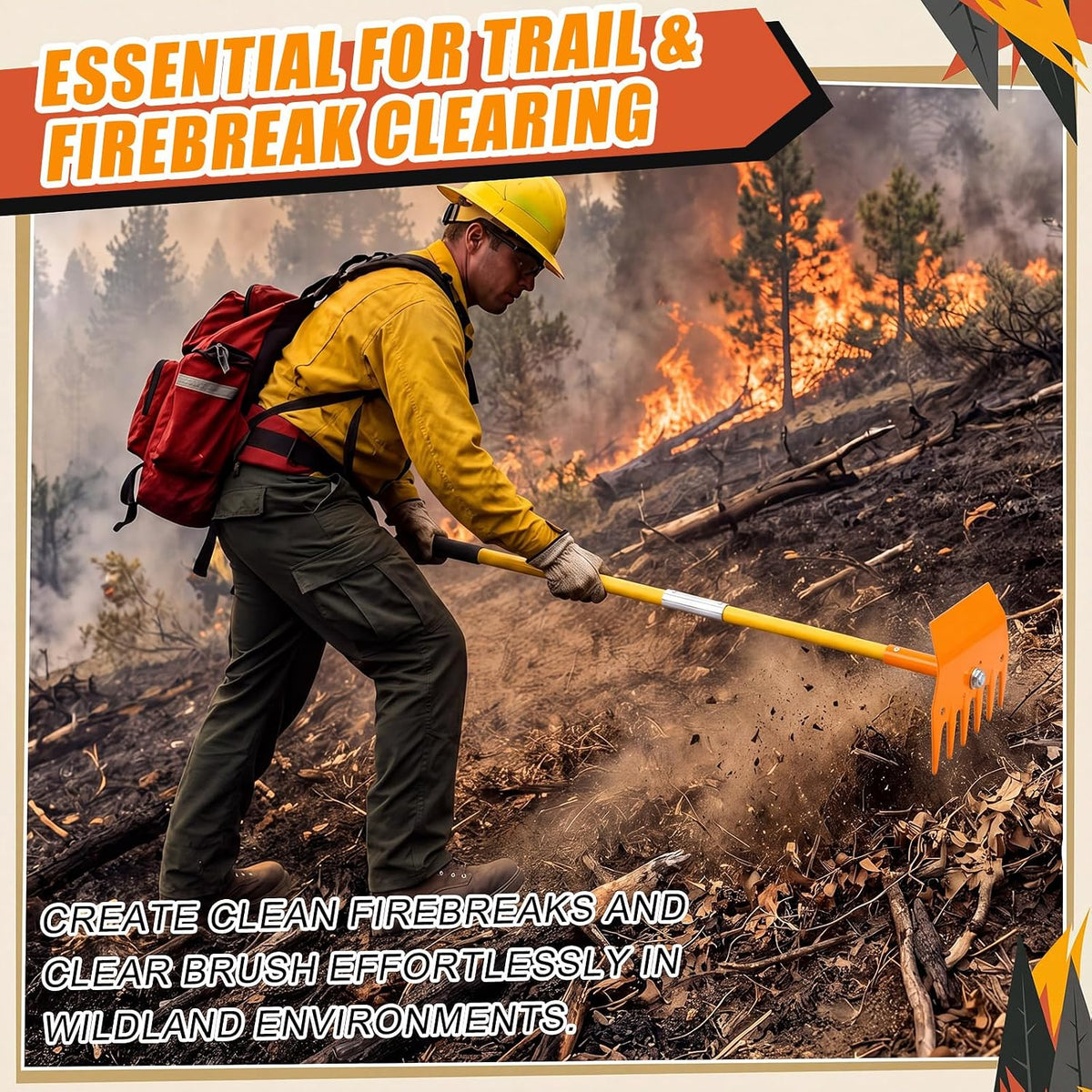 Rake Hoe Steel with 48 Inch Fiberglass Handle Fire Rake Hoe for Multi-use Landscaping and Forestry, Raking, Scraping, Grubbing and Tamping