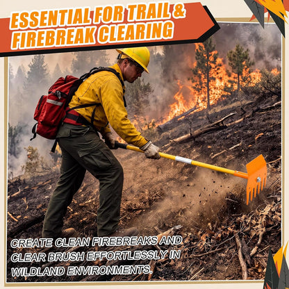 Rake Hoe Steel with 48 Inch Fiberglass Handle Fire Rake Hoe for Multi-use Landscaping and Forestry, Raking, Scraping, Grubbing and Tamping