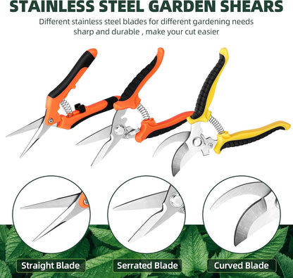 EWPJDK 3 Pack Garden Pruning Shears Scissors Clippers Stainless Steel