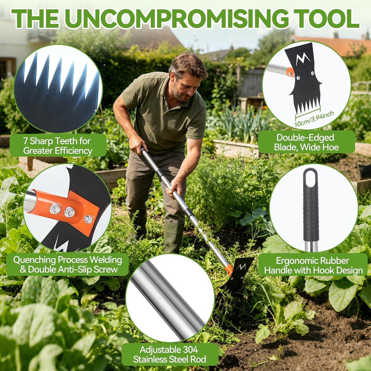 Weed Puller Tool, 60" Stand Up 2-in-1 Weed Rake & Garden Hoe