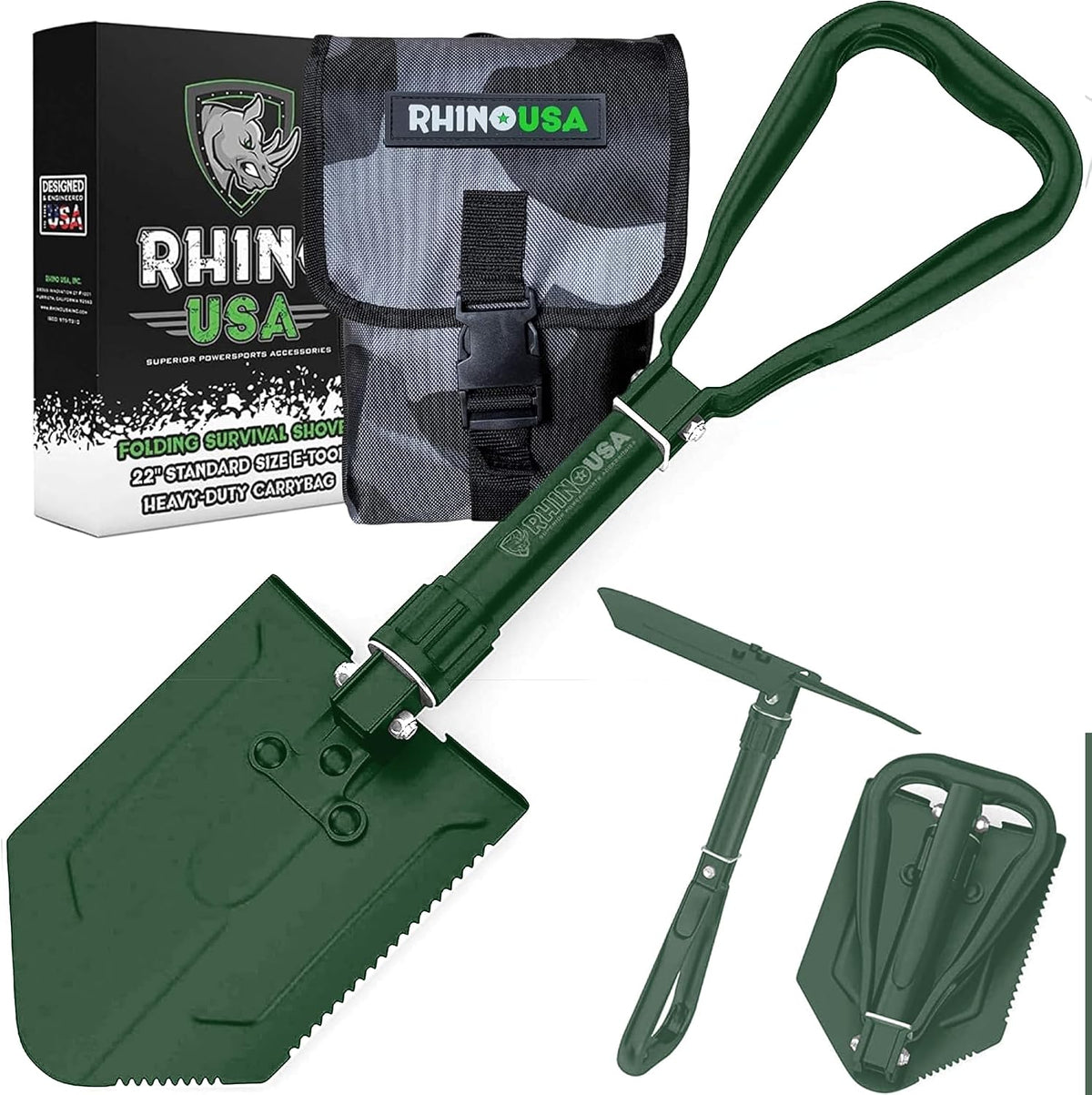Rhino USA Folding Survival Shovel with Pick - Military Entrenching Tool