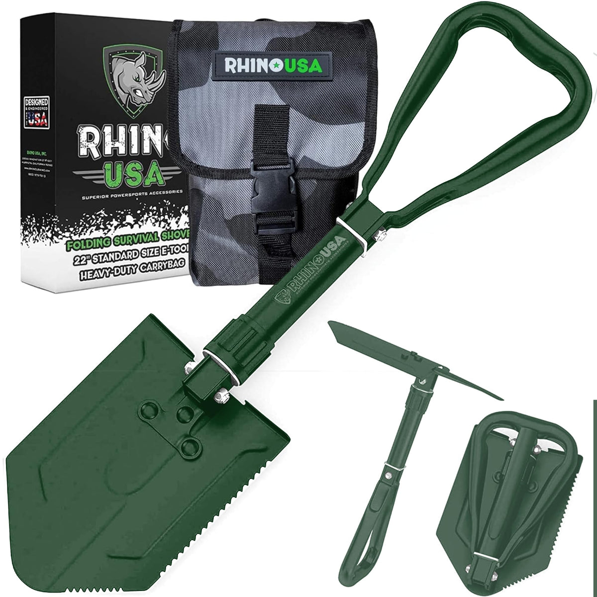 Rhino USA Folding Survival Shovel with Pick - Military Entrenching Tool