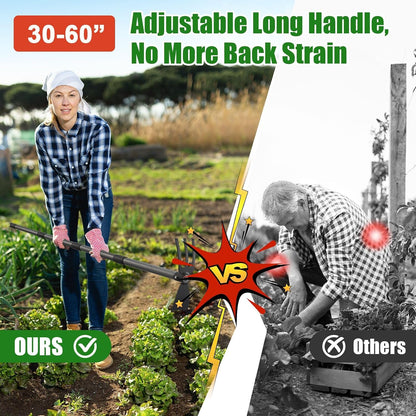 Garden Hoe with 3-Tine Cultivator Rake, 2-In-1 Carbon Steel Sharp Weeding Tool with 60 " Long Handle For Weed Removal, Soil Loosening, Planting,Cultivating In Raised Flower Beds,Vegetable Gardens