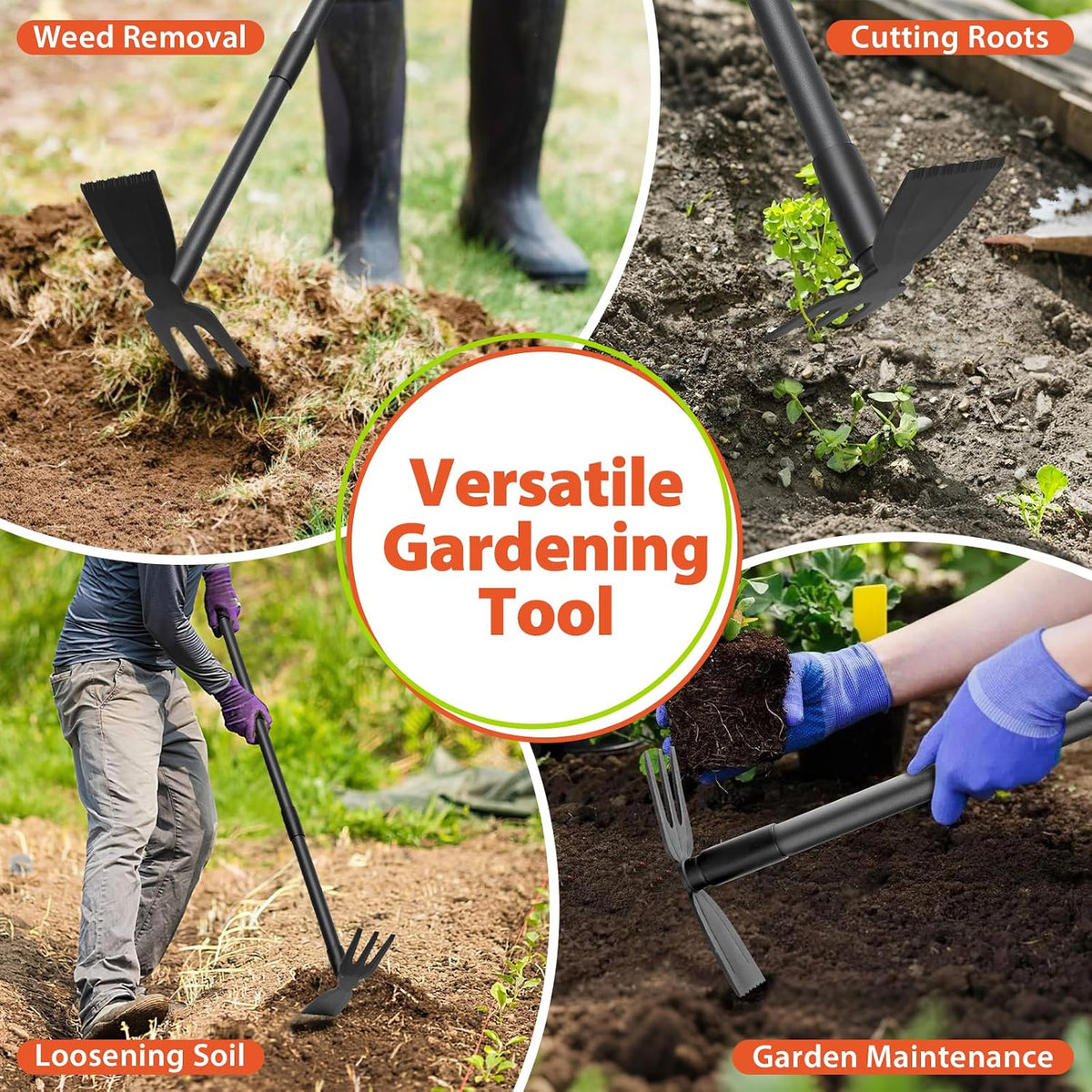 Pragmatist Weed Puller Tool with Long Handle, 2-in-1 Hand Weed Rake and Garden Hoe, 45.5" Manual Weeder Weeding Pull Tool for Lawn, Yard, Patio and Garden