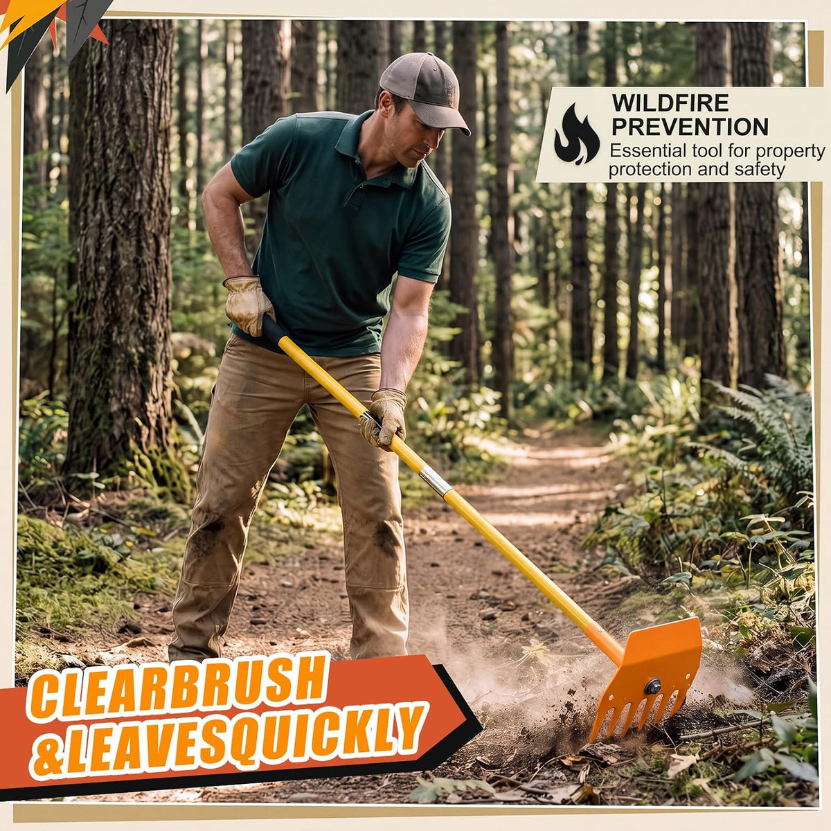 Rake Hoe Steel with 48 Inch Fiberglass Handle Fire Rake Hoe for Multi-use Landscaping and Forestry, Raking, Scraping, Grubbing and Tamping