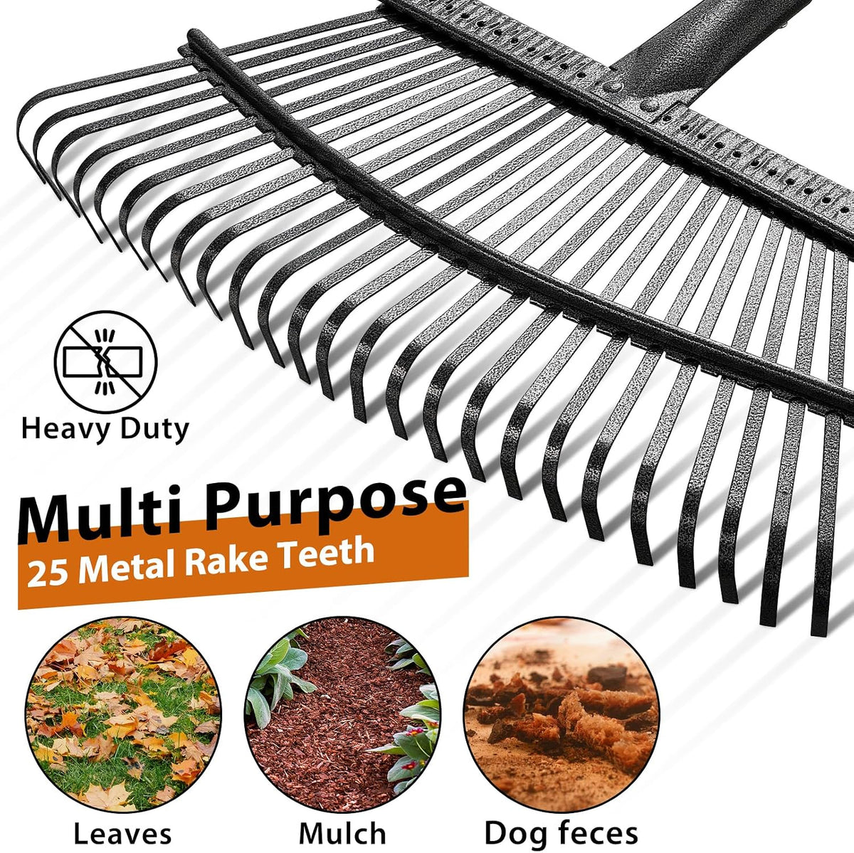 Rake for Leaves: Large 18" Wide Metal Leaf Rake, 65” Long Handle,25 Tines,Heavy Duty Graden Rakes Set for Lawn Yard Pine Needles Mulch Thatch Debris Cleanup Set with 32Gallon Leaf Bags and Scoops