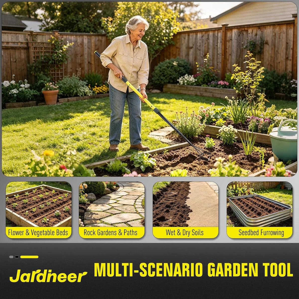 Jardineer 2-in-1 Hoe and Cultivator Long Handle, Garden Hoe for Weeding