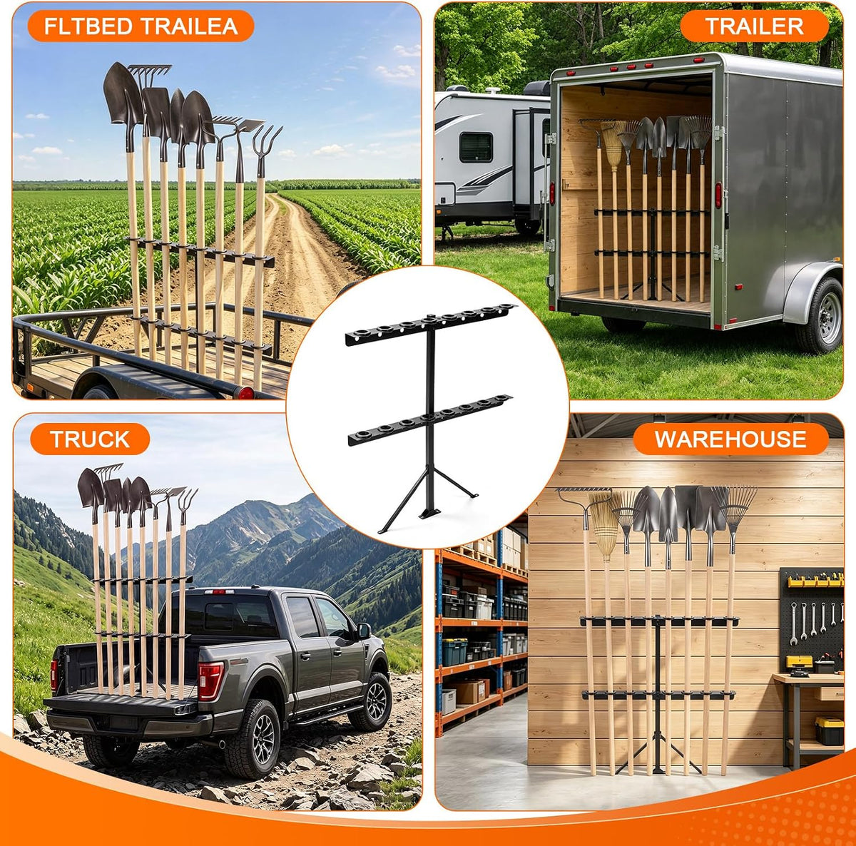 Trailer Tool Racks for Lawn Equipment 8 Hole Truck Shovel Holder