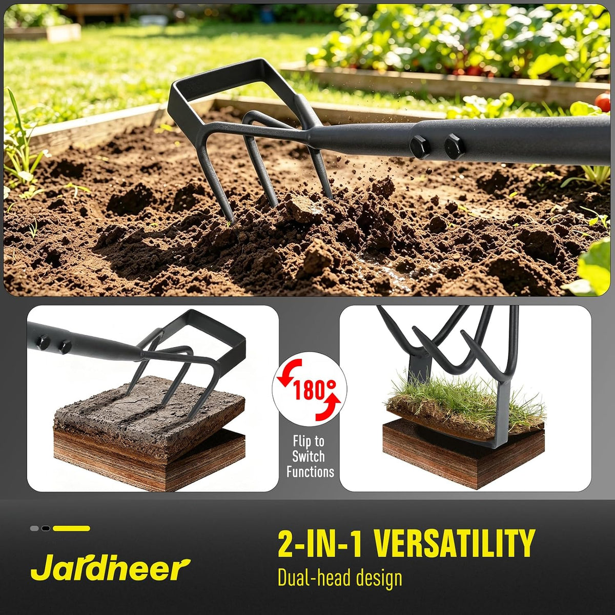 Jardineer 2-in-1 Hoe and Cultivator Long Handle, Garden Hoe for Weeding