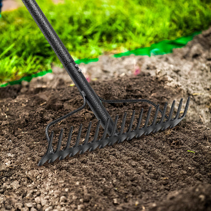 Rake, 17 Tines with 49 Inch Handle, 17 Inch Wide Heavy Duty Garden Thatch Leaf Rake for Raking Leaf Loosening Soil Gathering Mulch Leveling Rocks, Rustproof Metal Bow Rakes for Leaves Grass