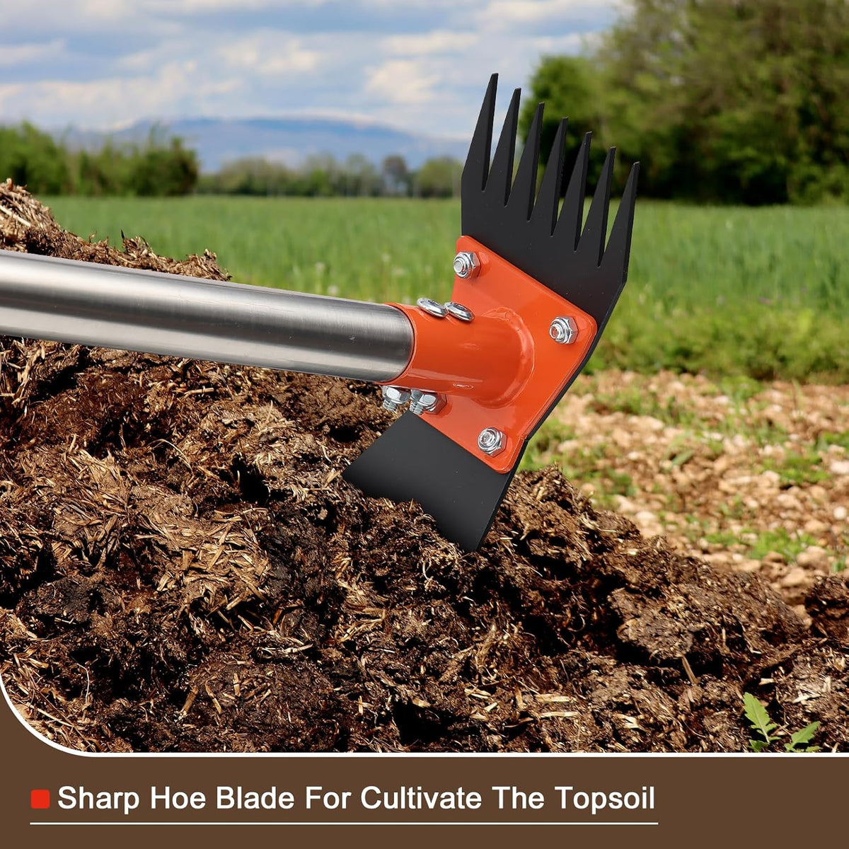 Garden Hoe - Weed Hoe Rake and Cultivator Garden Tool for Weeds Long Handle - Heavy Duty Scuffle Field Grub Dutch Digging Weeding Hand Held Hoes for Gardening (Blaze Orange)