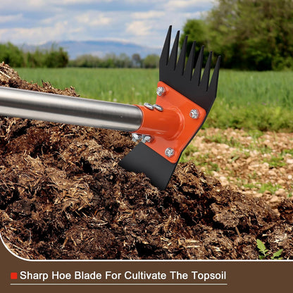 Garden Hoe - Weed Hoe Rake and Cultivator Garden Tool for Weeds Long Handle - Heavy Duty Scuffle Field Grub Dutch Digging Weeding Hand Held Hoes for Gardening (Blaze Orange)