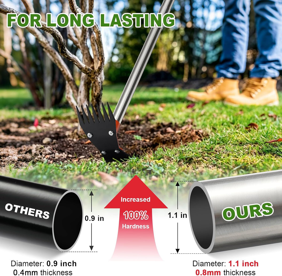 Garden Hoe - Weed Hoe Rake and Cultivator Garden Tool for Weeds Long Handle - Heavy Duty Scuffle Field Grub Dutch Digging Weeding Hand Held Hoes for Gardening (Blaze Orange)