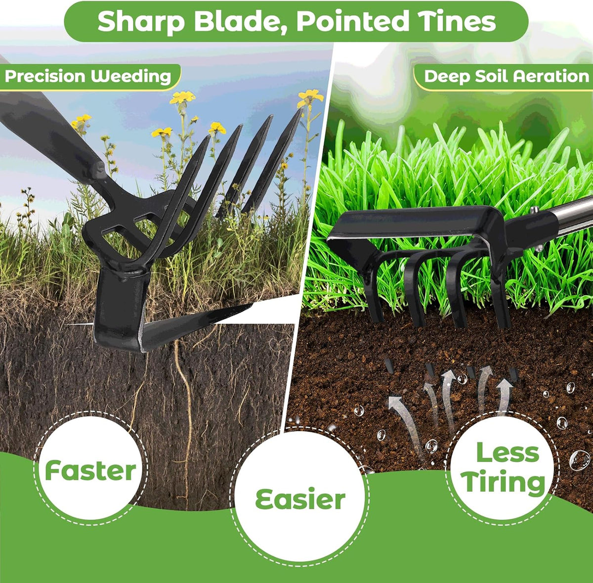 Garden Hoe,2 in 1 Heavy Duty Stirrup Hoe and Cultivator Gardening Tool with 75” Adjustable Long Handle,Lightweight Weeding Rake for Fast Weeds Grass Removal,Cultivating,Loosen Soil, Sharp Blade