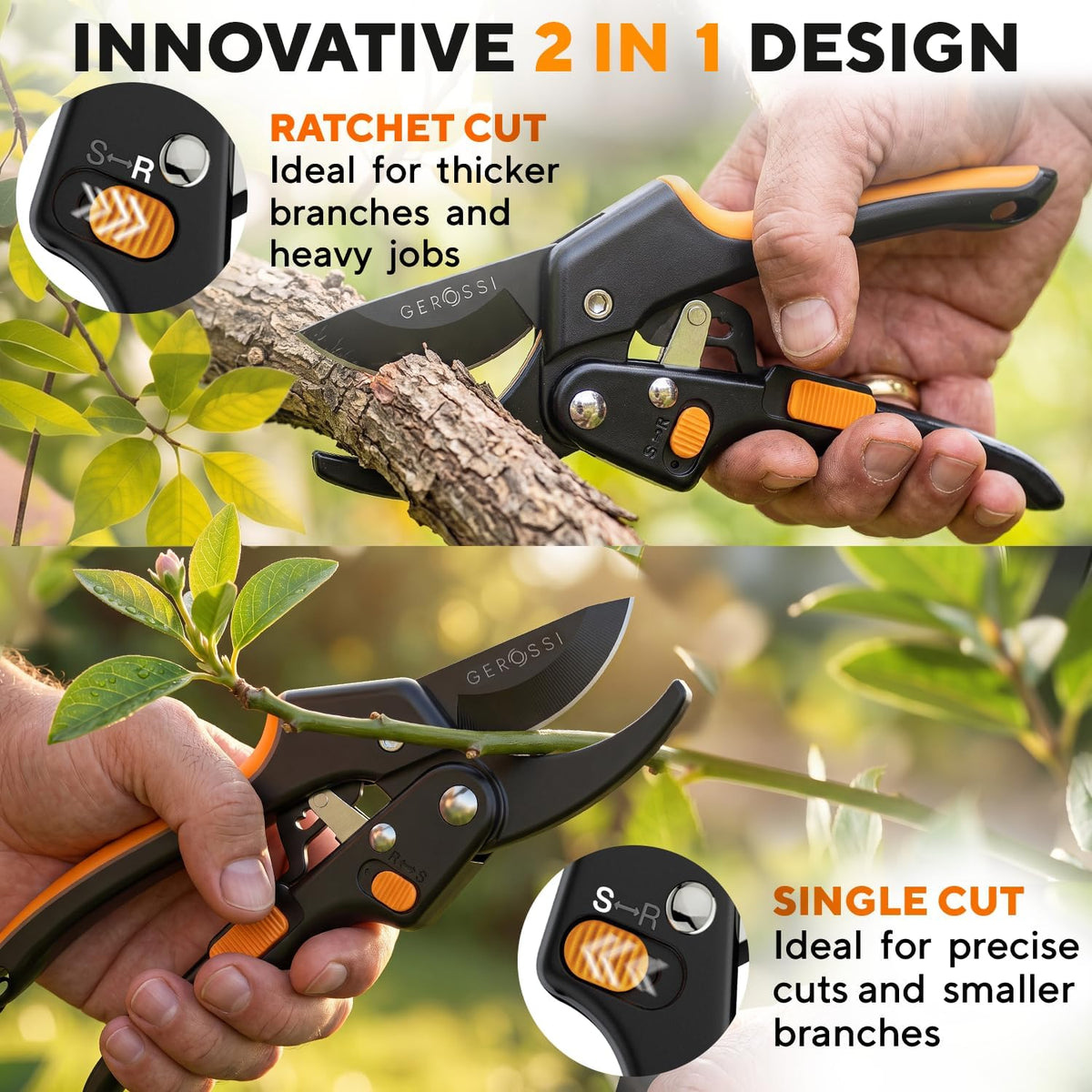 Gerossi Ratchet Pruning Shears Heavy Duty, Hand Pruners for Gardening