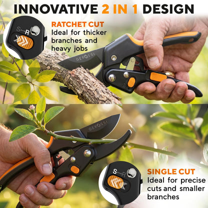 Gerossi Ratchet Pruning Shears Heavy Duty, Hand Pruners for Gardening