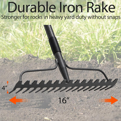 Bow Rake, 17 Prongs Leaf RakeThatch Rake for Lawn,63 Inch Long Handle Yard Rock Rake for Gardening,Detachable Heavy Duty Metal Garden Rake for Loosening Soil, Leveling Lawn, Leaves Cleaning