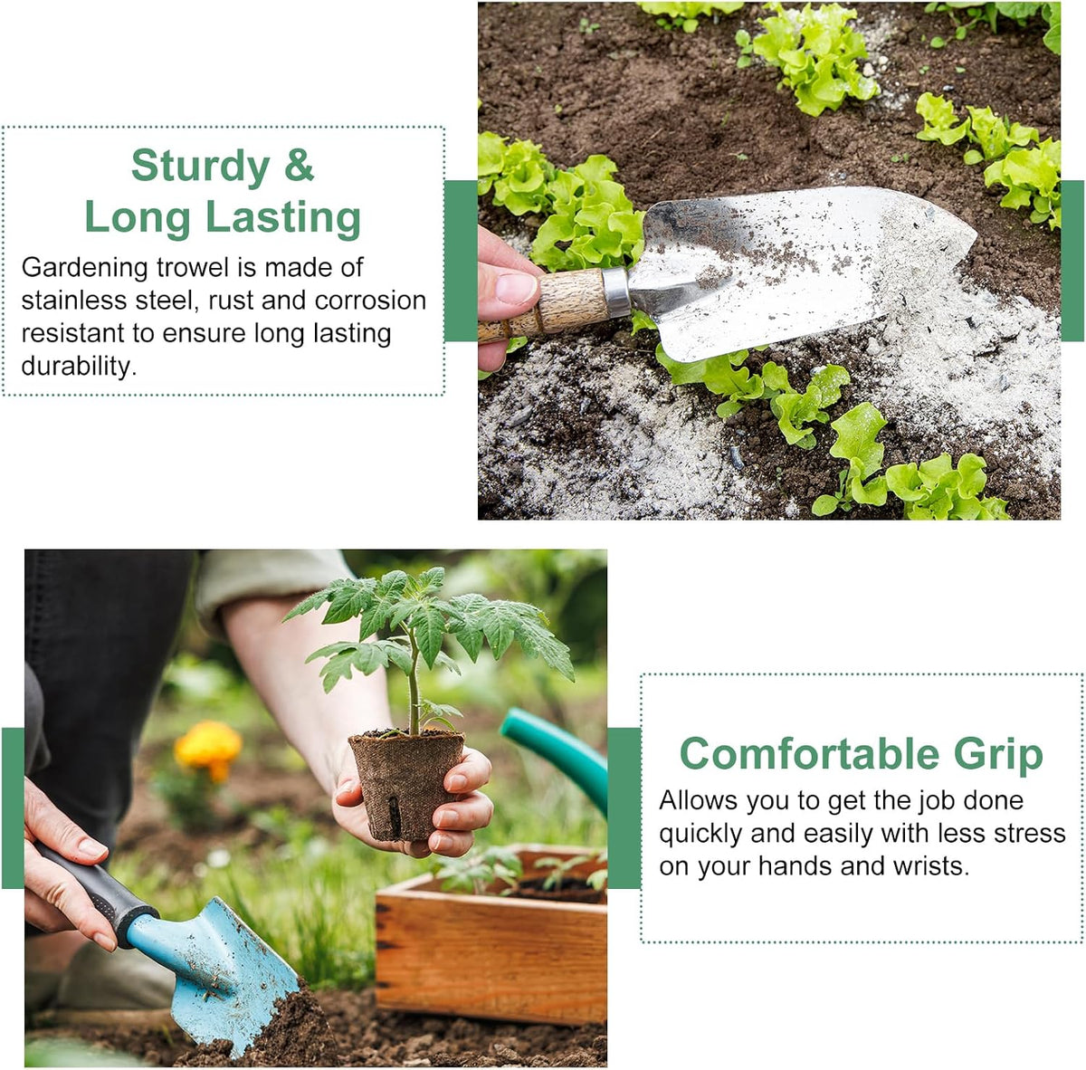 HARFINGTON Garden Hand Shovel 11.8" x 4.5" Stainless Steel Square Shovel Hand Trowel Gardening Tools for Transplanting Weeding Digging Planting