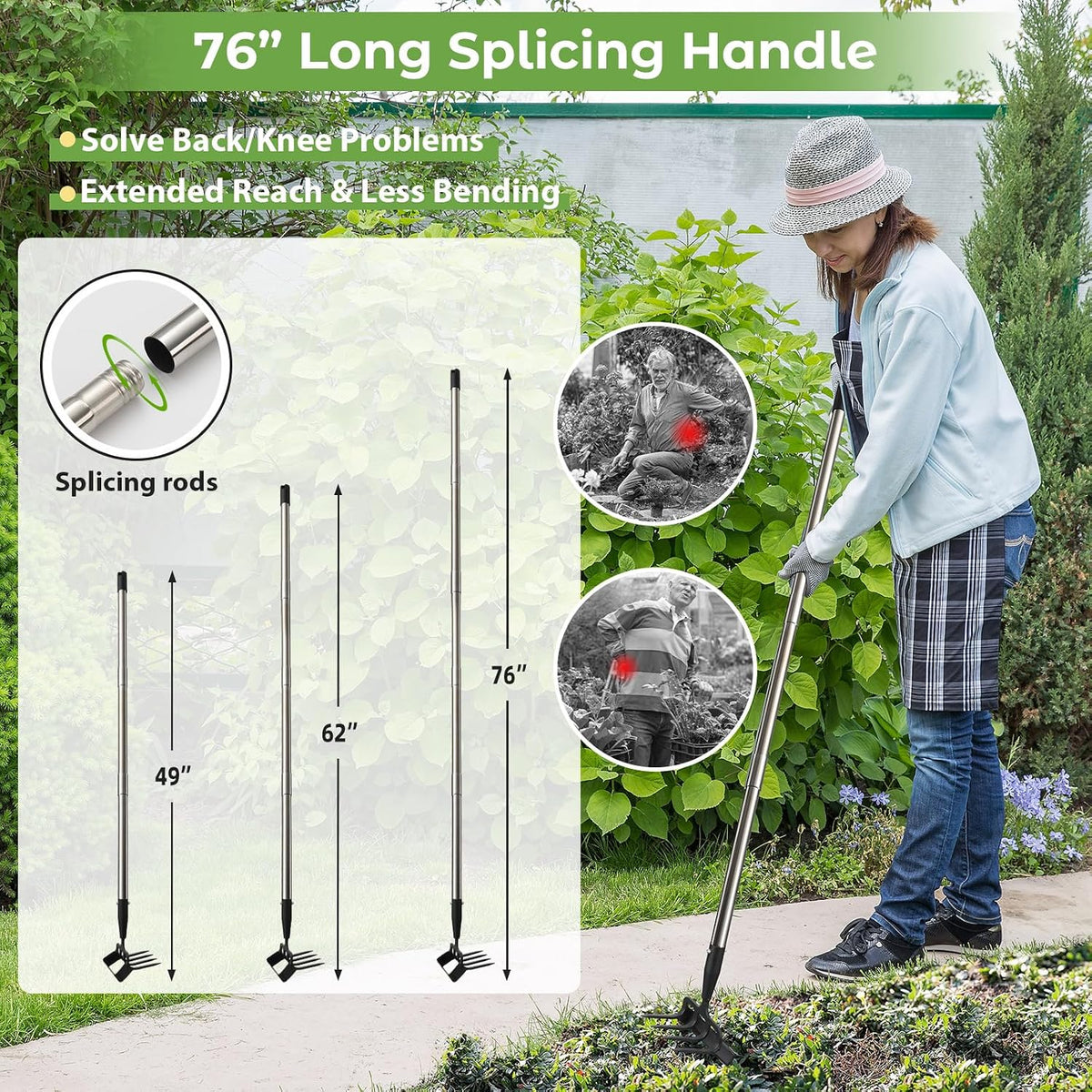 Garden Hoe,2 in 1 Heavy Duty Stirrup Hoe and Cultivator Gardening Tool with 75” Adjustable Long Handle,Lightweight Weeding Rake for Fast Weeds Grass Removal,Cultivating,Loosen Soil, Sharp Blade