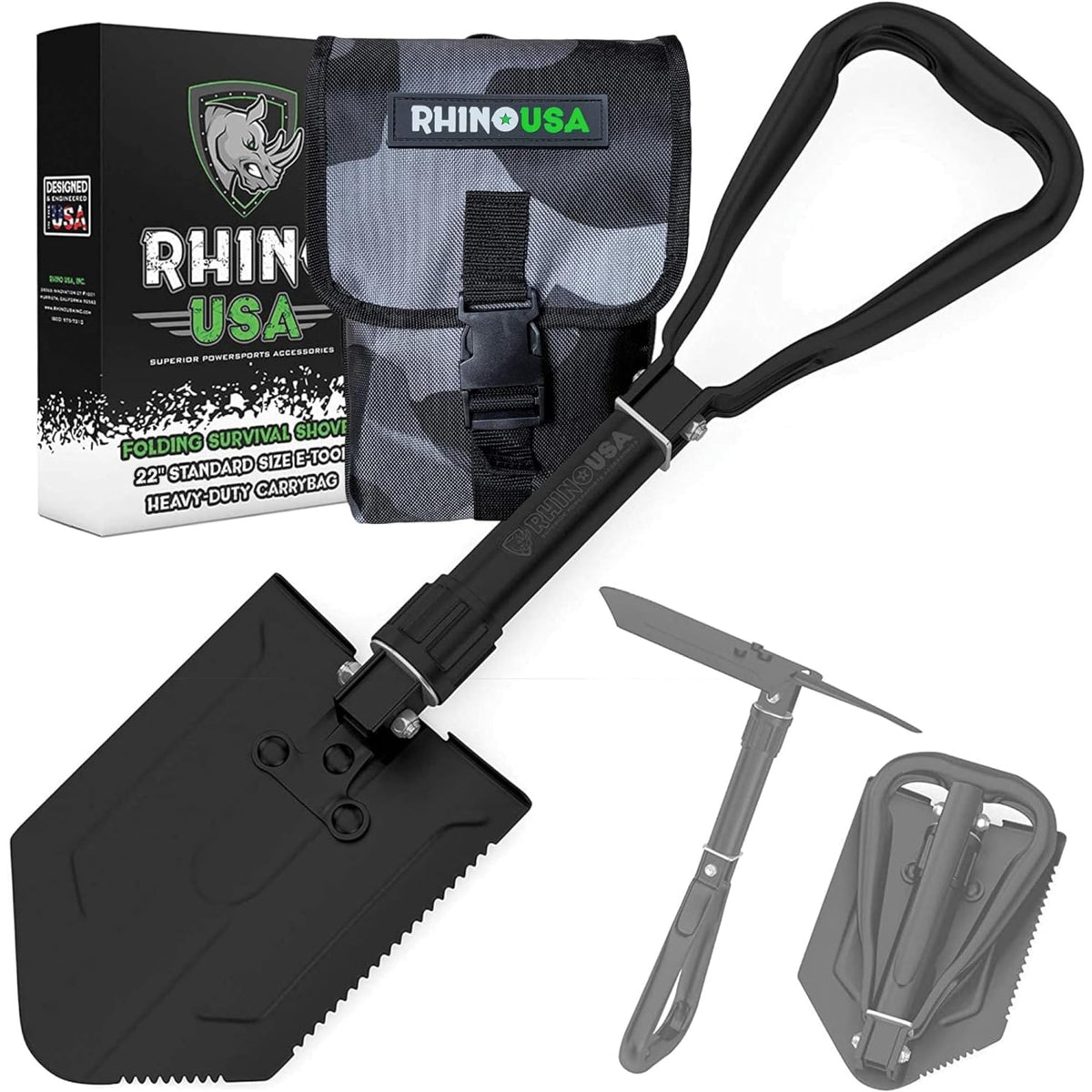 Rhino USA Folding Survival Shovel with Pick - Military Entrenching Tool
