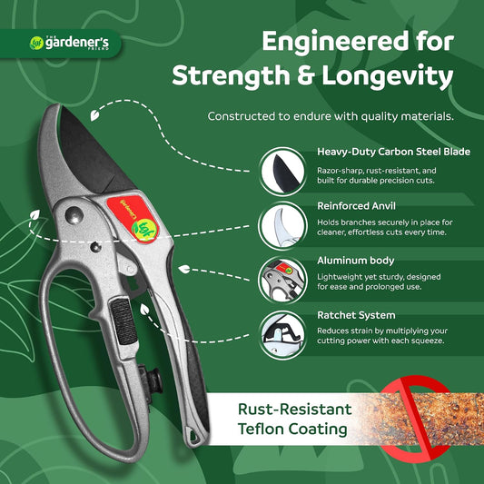 The Gardener's Friend Heavy Duty Ratchet Pruning Shears, Anvil