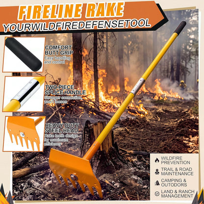 Rake Hoe Steel with 48 Inch Fiberglass Handle Fire Rake Hoe for Multi-use Landscaping and Forestry, Raking, Scraping, Grubbing and Tamping