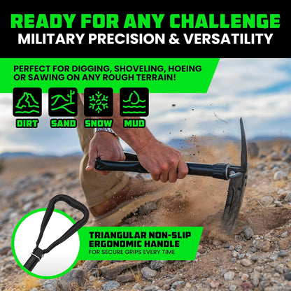 Rhino USA Folding Survival Shovel with Pick - Military Entrenching Tool