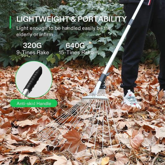 VIVOSUN 2-Piece Leaf Rake Set - Adjustable Garden/Camping Rake with 15/9 Tines, Collapsing Tines & Telescopic Handle (64'' & 30'')